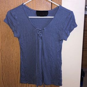 Blue lace up short sleeve top